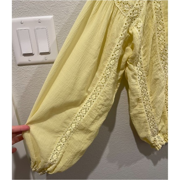 FREE PEOPLE Boho Floral Crochet Maria Lace Yellow Blouse - Picture 5 of 7
